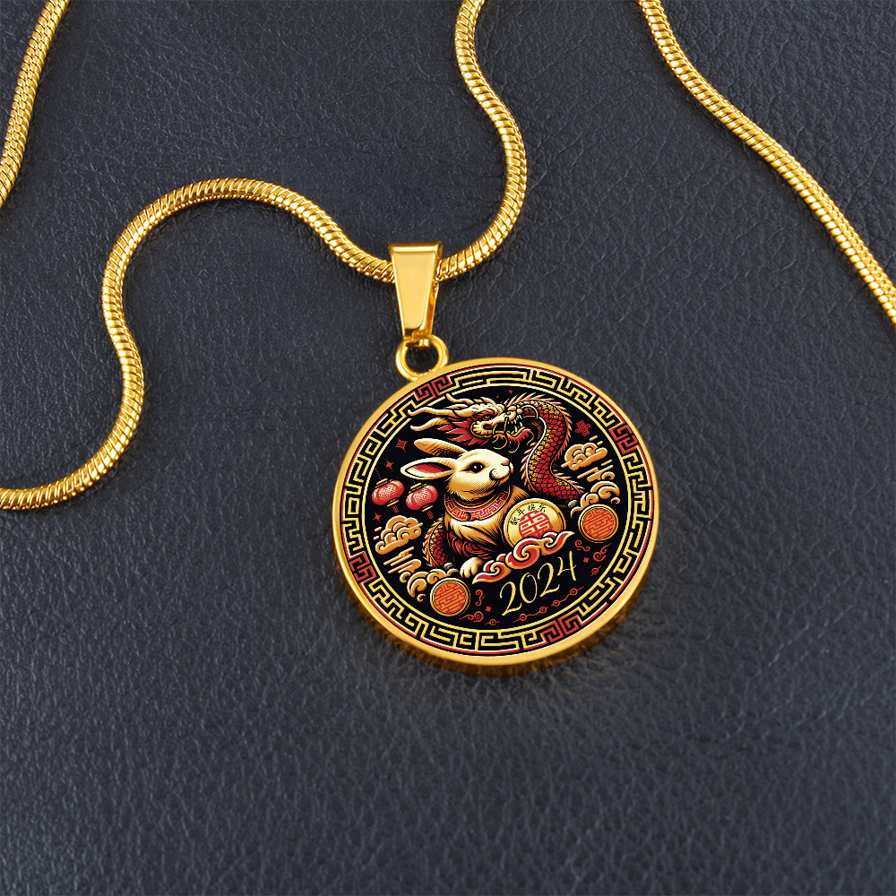 Year of the Dragon Necklace, Personalized Chinese Zodiac Animal Jewelry, Engraved Gold Rabbit Pendant, 2024 Couples Gift For Her or Him