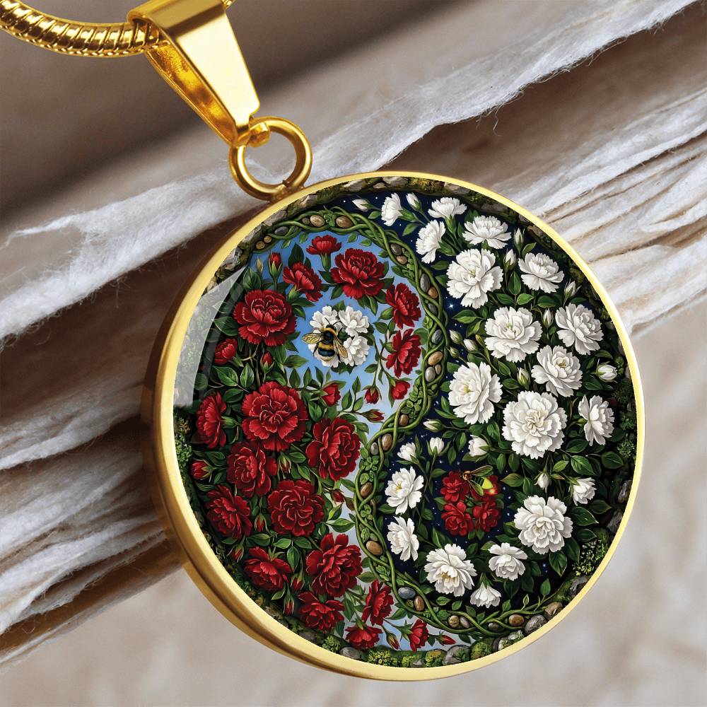 Carnation Yin Yang Necklace - January Birth Month Flower Pendant Jewelry
