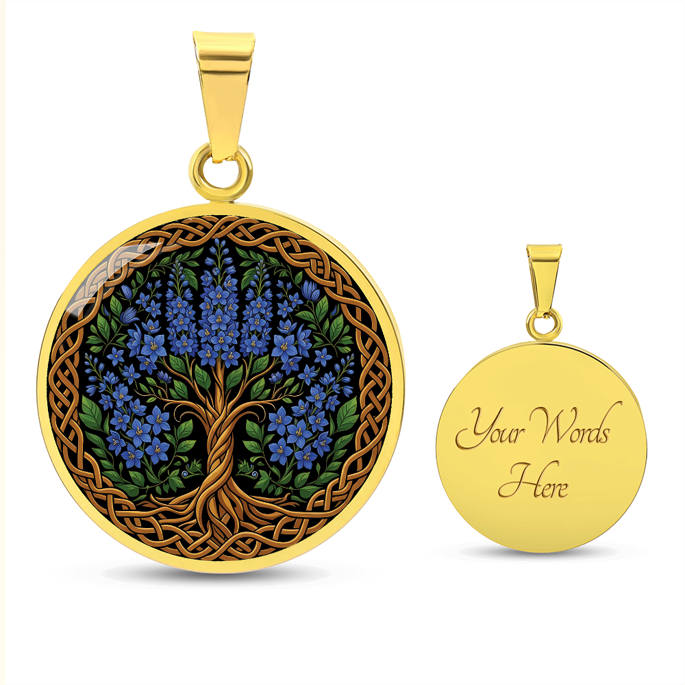 Celtic Tree of Life Pendant Necklace - Larkspur July Birth Flower Jewelry