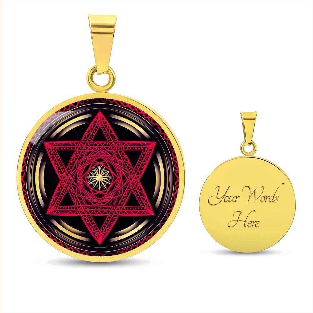 Engraved Gold Pendant Red Star of David Necklace