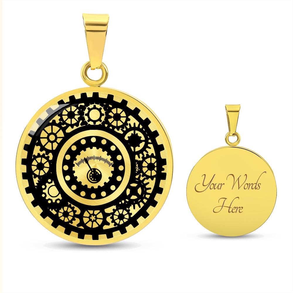 Steampunk Necklace, Personalized Steam Punk Jewelry Gift For Halloween & Cosplay, Engravable Gold Gear Charm Pendant Gift For Her or Him