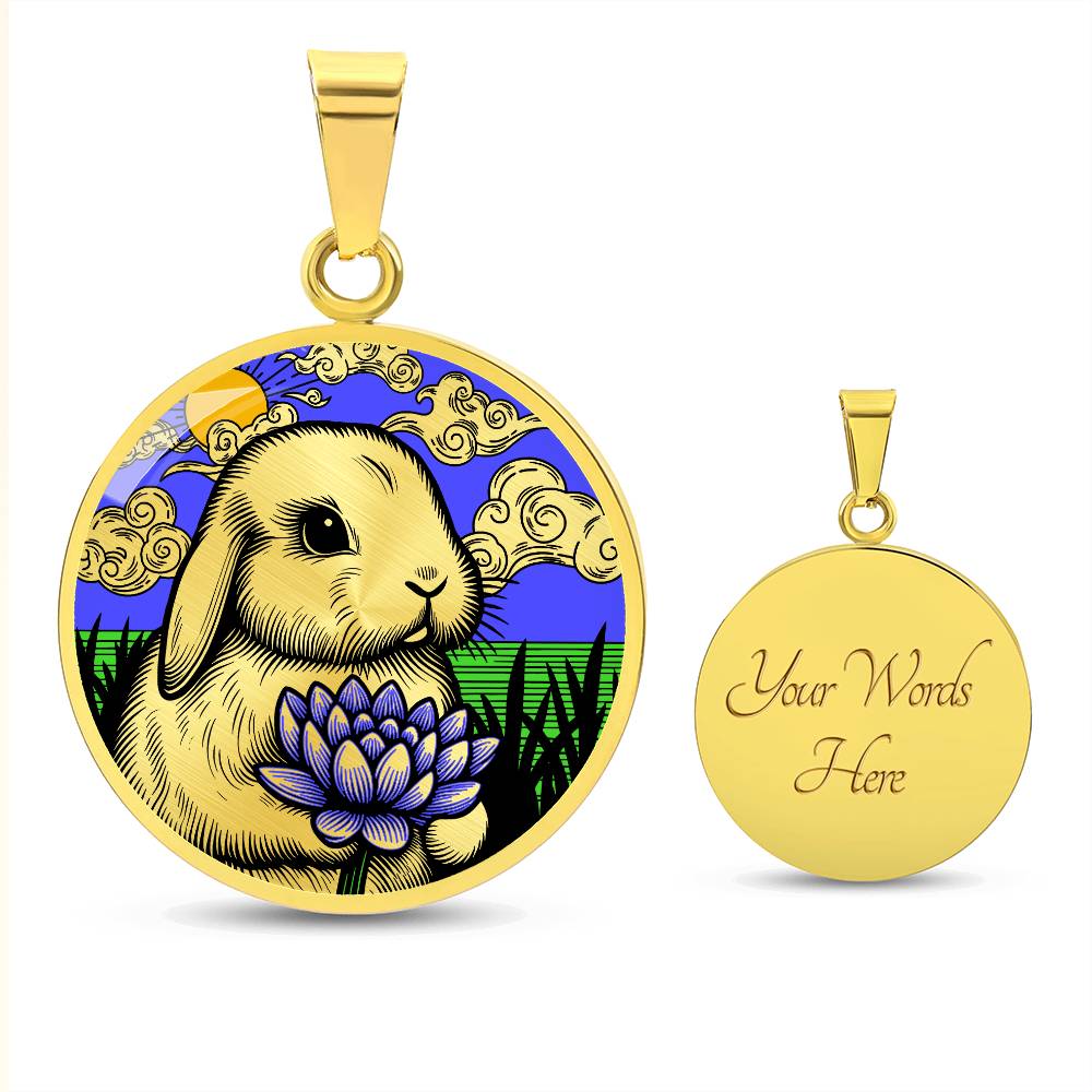 Bunny Necklace, Engraved Water Lily Pendant, Personalized July Birth Month Flower Jewelry, Gold Floral Waterlily Charm, Animal Lover Gift