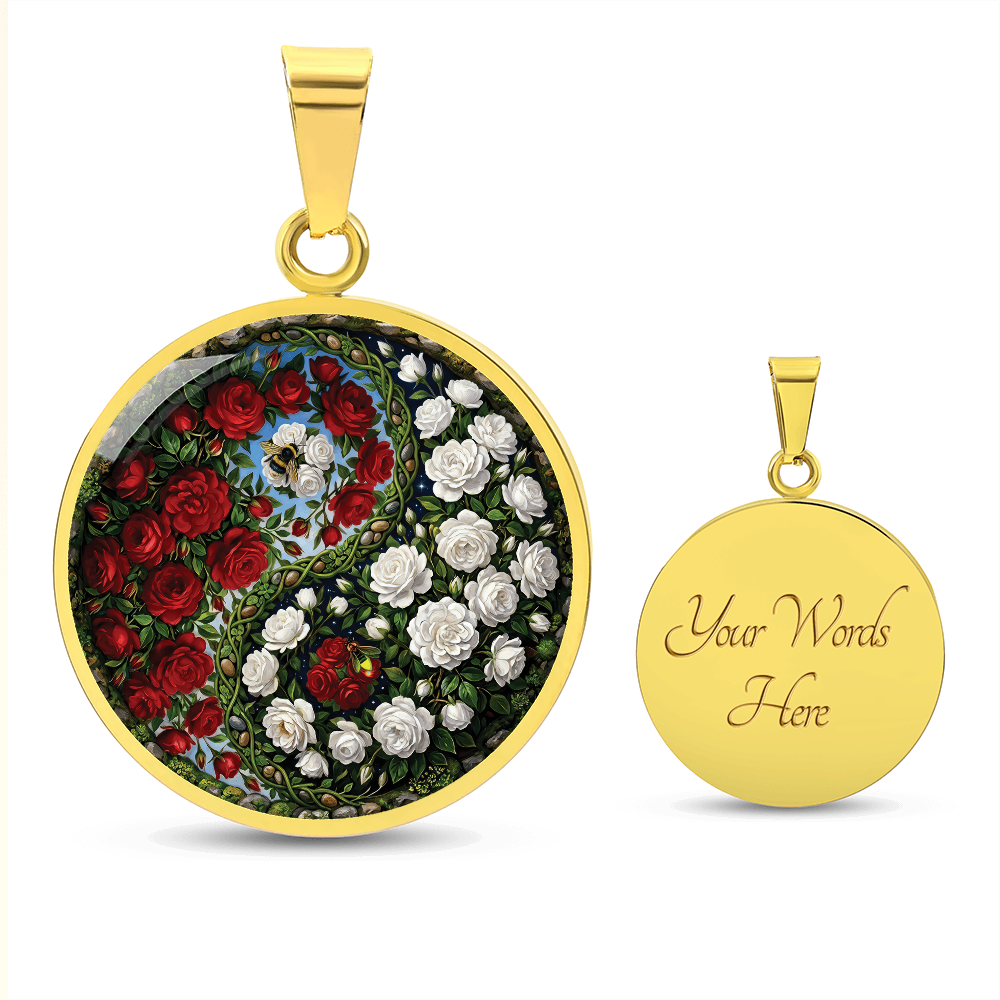 Rose Yin Yang Necklace - June Birth Month Flower Pendant Jewelry
