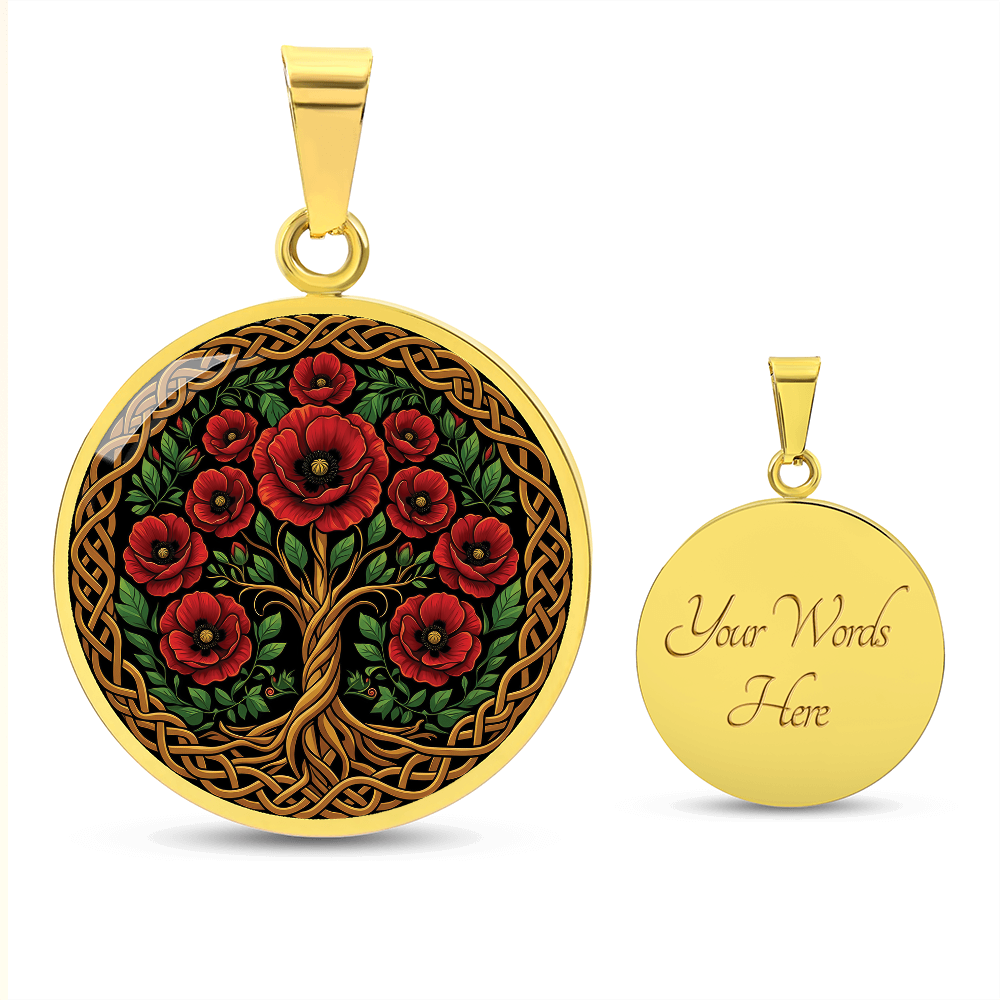 Celtic Tree of Life Pendant Necklace - Poppy August Birth Flower Jewelry
