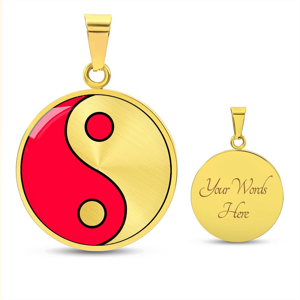 Engraved Gold Pendant Fire and Ice Yin Yang Necklace