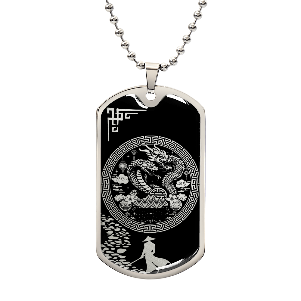 Year of The Dragon Necklace, Chinese Zodiac Animal Jewelry Gift, Lunar New Year 2024 Pendant, Engraved Spirit Companion Snake Necklace