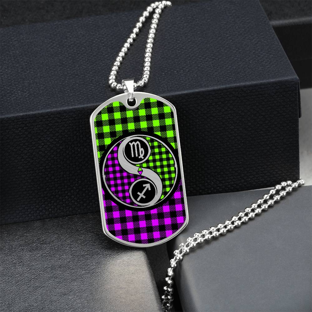 Zodiac Necklace, Personalized Plaid Yin Yang Jewelry, Gold Zodiac Sign Gifts For Her or Him, Sagittarius and Virgo Charm Pendants