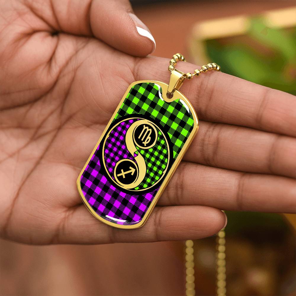 Zodiac Necklace, Personalized Plaid Yin Yang Jewelry, Gold Zodiac Sign Gifts For Her or Him, Sagittarius and Virgo Charm Pendants