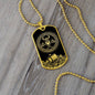 an elegant gold pendant Viking Necklace. Colors are gold and black. This jewelry offers personalization with an engraving option for a name.