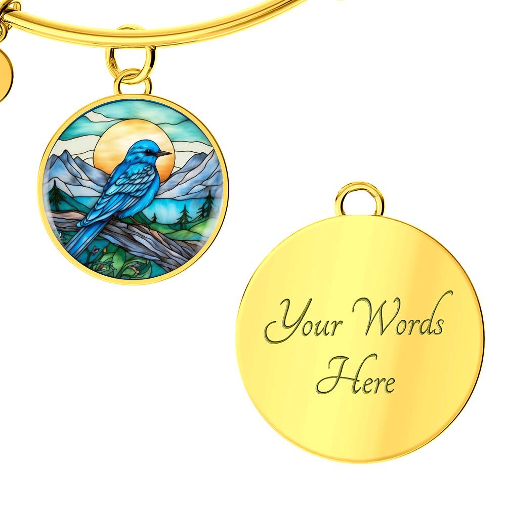 Gold Blue Bird Bracelet with engraving