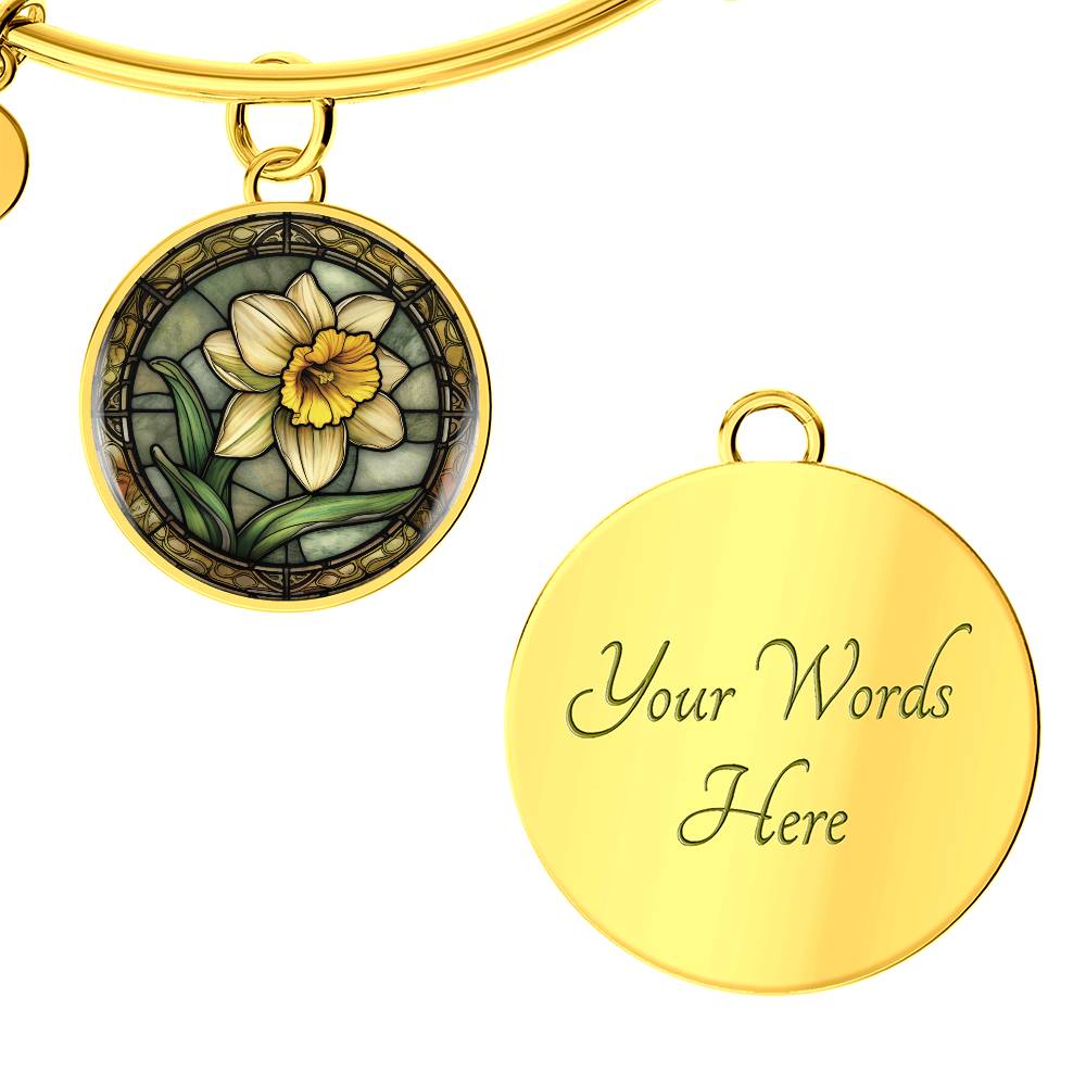Daffodil Bracelet, Personalized March Birth Month Flower Jewelry, Birthflower Charm Pendant, Engraved Floral Valentines & Mothers Day Gift