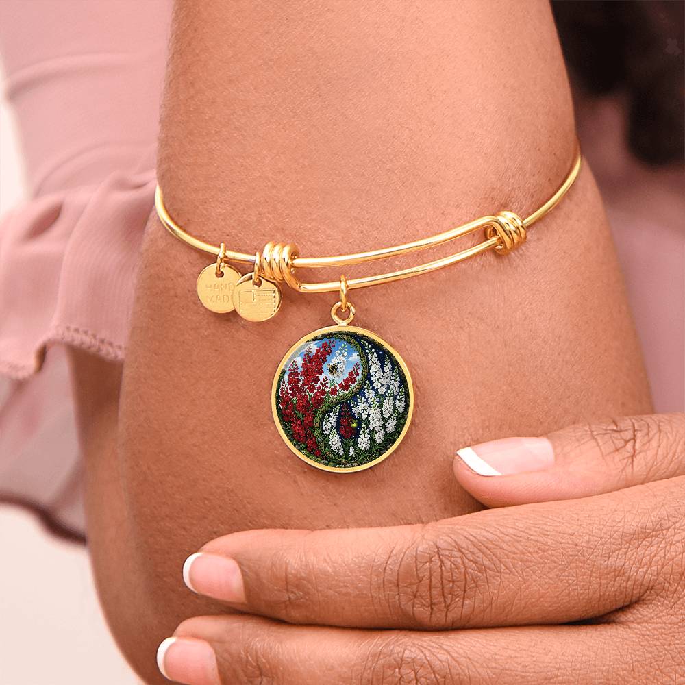 Larkspur Yin Yang Bracelet - July Birth Month Flower Pendant Jewelry