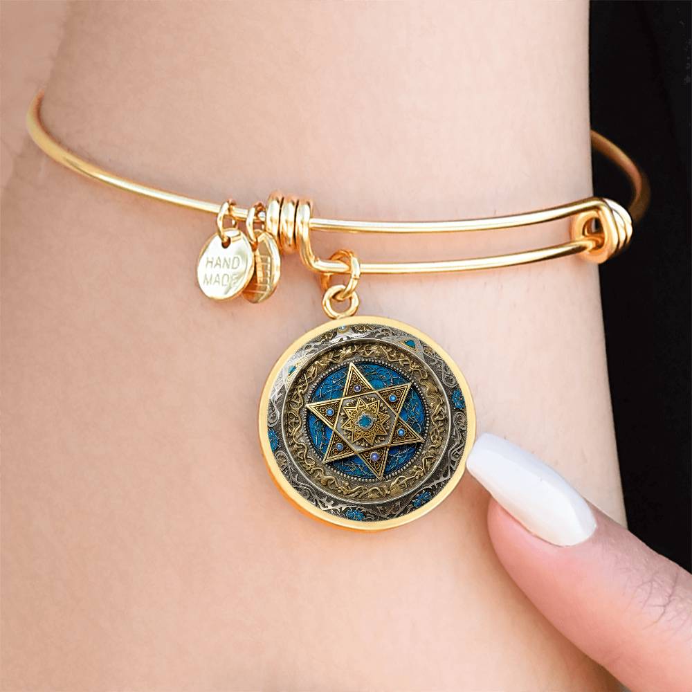 Woman wearing a Gold Star of David Bracelet