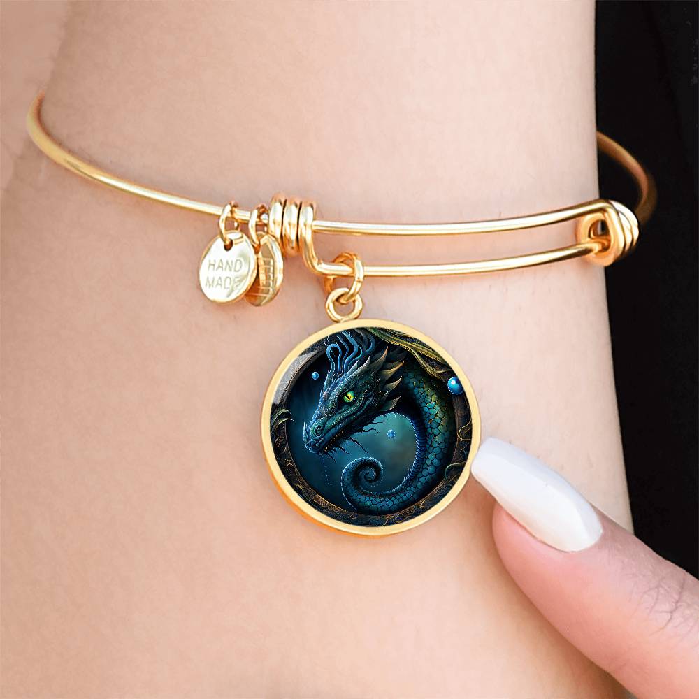 Loch Ness Monster Charm Bracelet, Nessie Fantasy Jewelry, Mythical Creature Bangle, Folklore Merch Name Bracelet, Gold Medieval Jewelry Gift