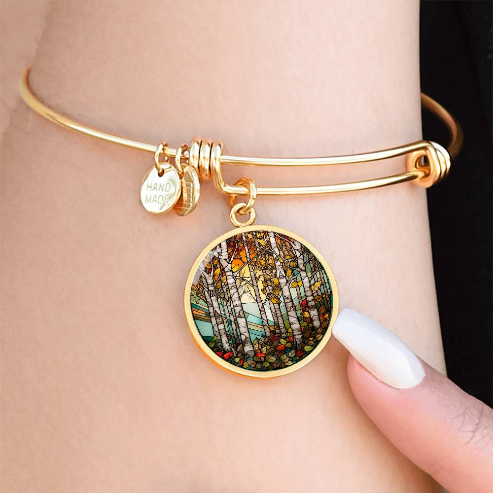 Gold Birch Tree Bracelet on a woman's wrist