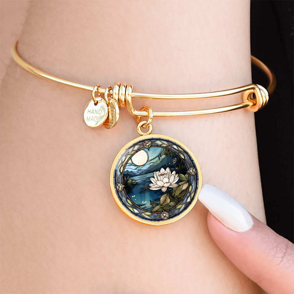 Water Lily Bracelet - July Birth Flower Pendant Jewelry