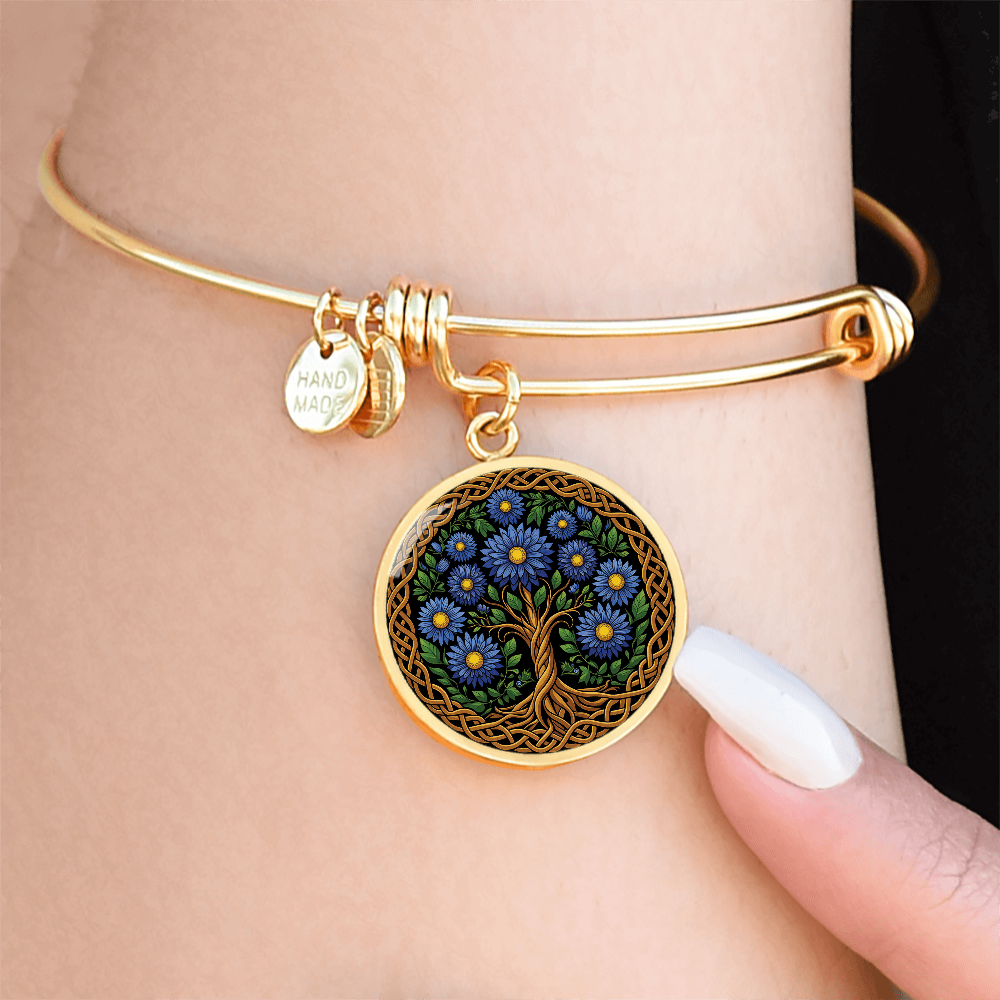 Celtic Tree of Life Pendant Bracelet - Aster September Birth Flower Jewelry