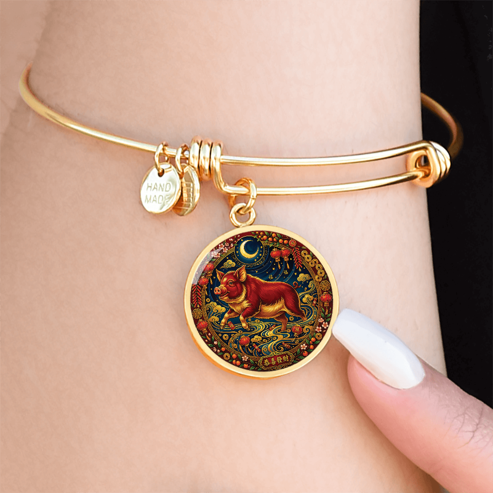 Year of The Pig Bracelet - Chinese Zodiac Animal Charm Pendant Jewelry