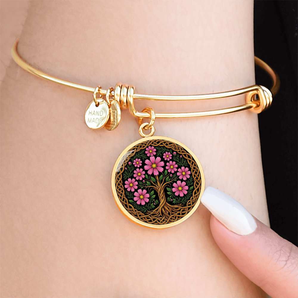 Celtic Tree of Life Pendant Bracelet - Cosmos October Birth Flower Jewelry