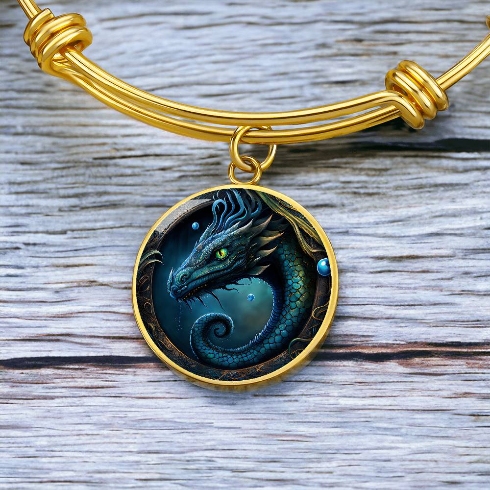 Loch Ness Monster Charm Bracelet, Nessie Fantasy Jewelry, Mythical Creature Bangle, Folklore Merch Name Bracelet, Gold Medieval Jewelry Gift