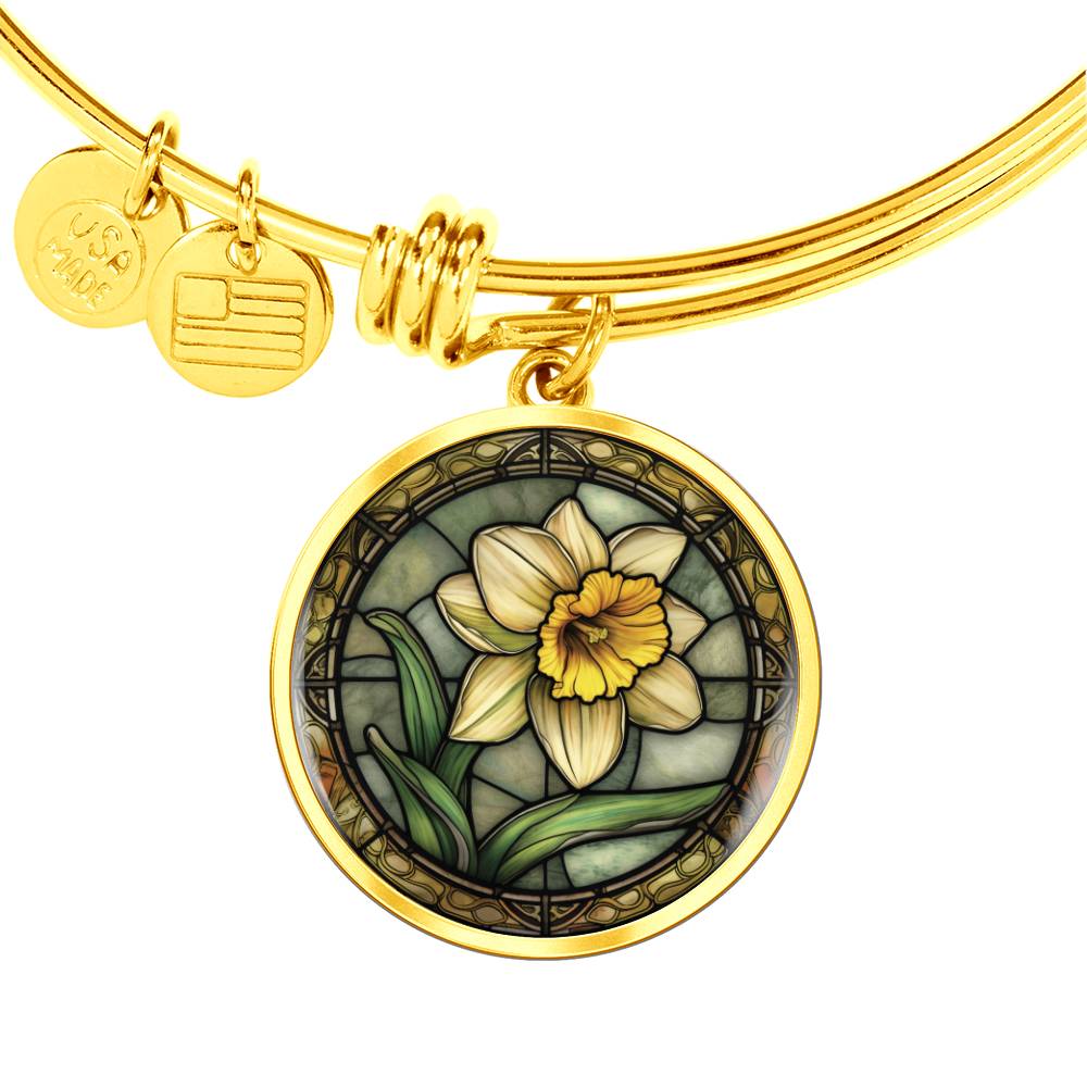 Daffodil Bracelet, Personalized March Birth Month Flower Jewelry, Birthflower Charm Pendant, Engraved Floral Valentines & Mothers Day Gift