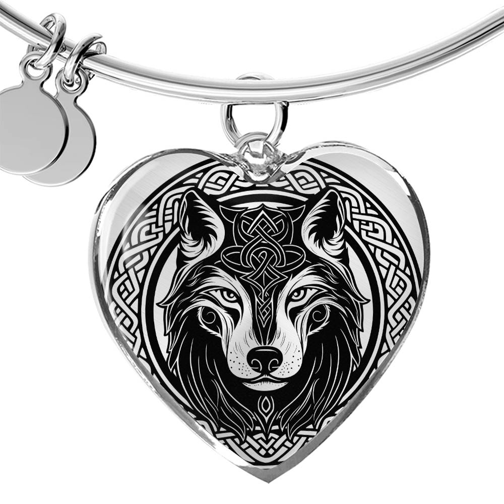 Silver Wolf Pendant Charm Bracelet, Celtic Jewelry Gold Bangle, Spirit Animal Fenrir Norse Jewelry Gift For Her, Celtic Knot Viking Bracelet