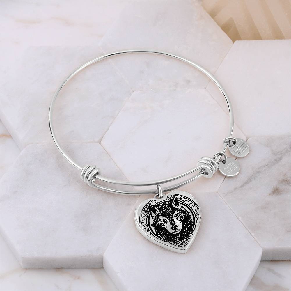 Silver Wolf Pendant Charm Bracelet, Celtic Jewelry Gold Bangle, Spirit Animal Fenrir Norse Jewelry Gift For Her, Celtic Knot Viking Bracelet