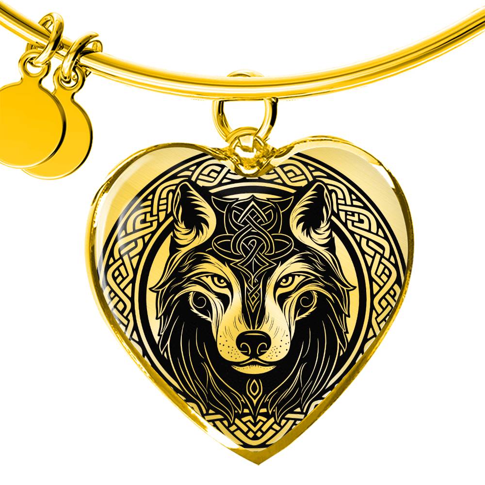 Silver Wolf Pendant Charm Bracelet, Celtic Jewelry Gold Bangle, Spirit Animal Fenrir Norse Jewelry Gift For Her, Celtic Knot Viking Bracelet