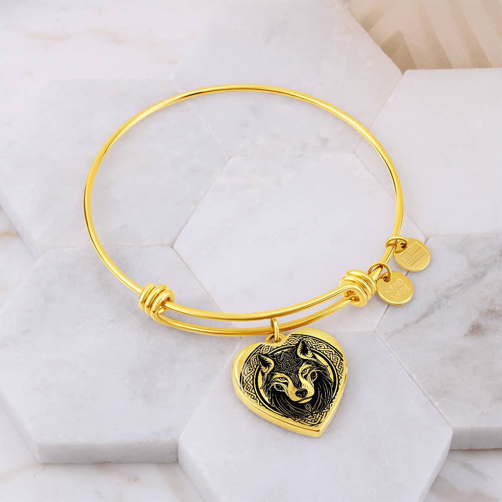 Silver Wolf Pendant Charm Bracelet, Celtic Jewelry Gold Bangle, Spirit Animal Fenrir Norse Jewelry Gift For Her, Celtic Knot Viking Bracelet
