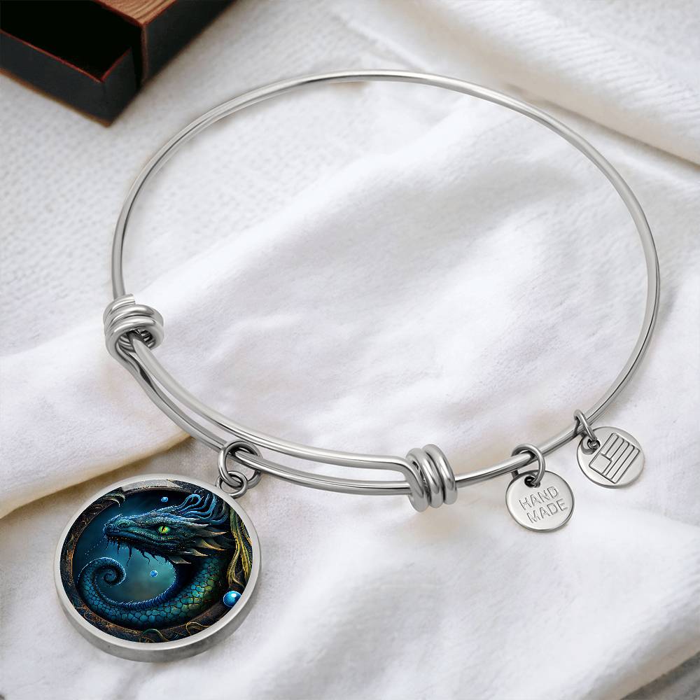 Loch Ness Monster Charm Bracelet, Nessie Fantasy Jewelry, Mythical Creature Bangle, Folklore Merch Name Bracelet, Gold Medieval Jewelry Gift