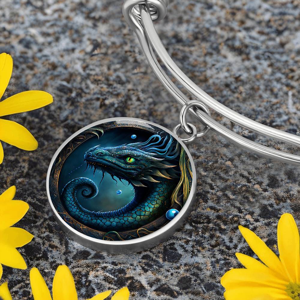 Loch Ness Monster Charm Bracelet, Nessie Fantasy Jewelry, Mythical Creature Bangle, Folklore Merch Name Bracelet, Gold Medieval Jewelry Gift