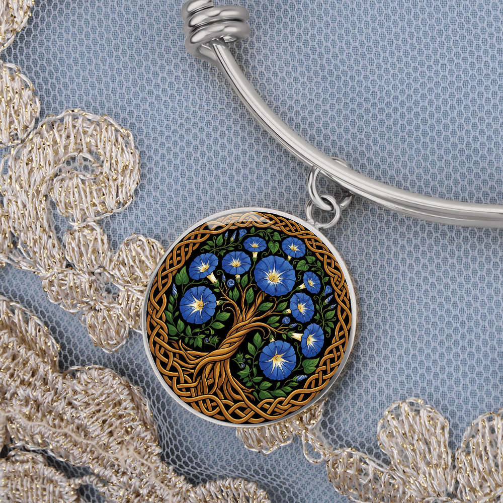 Celtic Tree of Life Pendant Bracelet - Morning Glory September Birth Flower Jewelry
