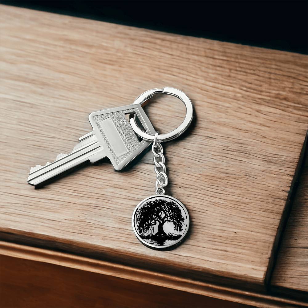 Engraved Weeping Willow Tree Keychain