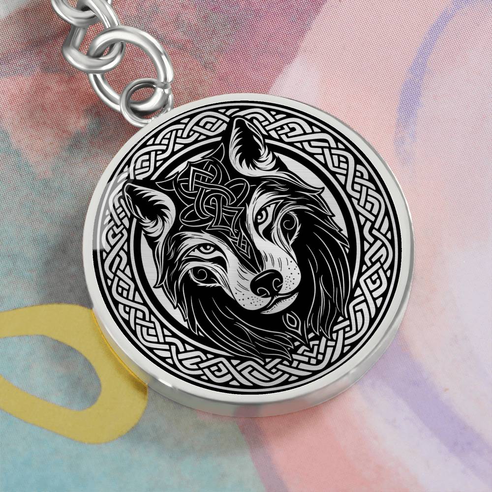 Celtic Wolf Keychain, Personalized Celtic Jewelry, Engraved Fenrir Viking Gift, Animal Spirit Companion Key Ring, Gold Dog Lover Charm