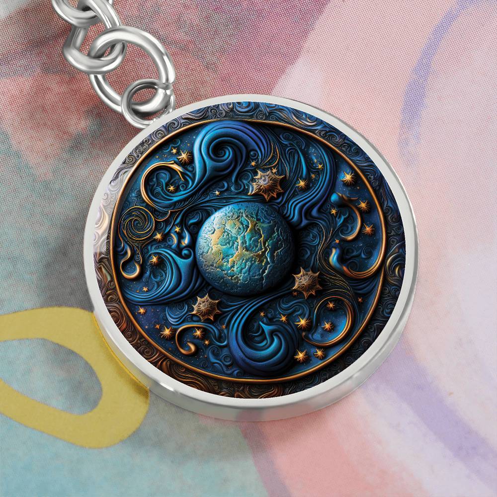 Wizard Spell Celestial Pendant Personalized Keychain, Mystical Fantasy Jewelry Gift For Him or Her Black Magic Engraved Keychain Charm