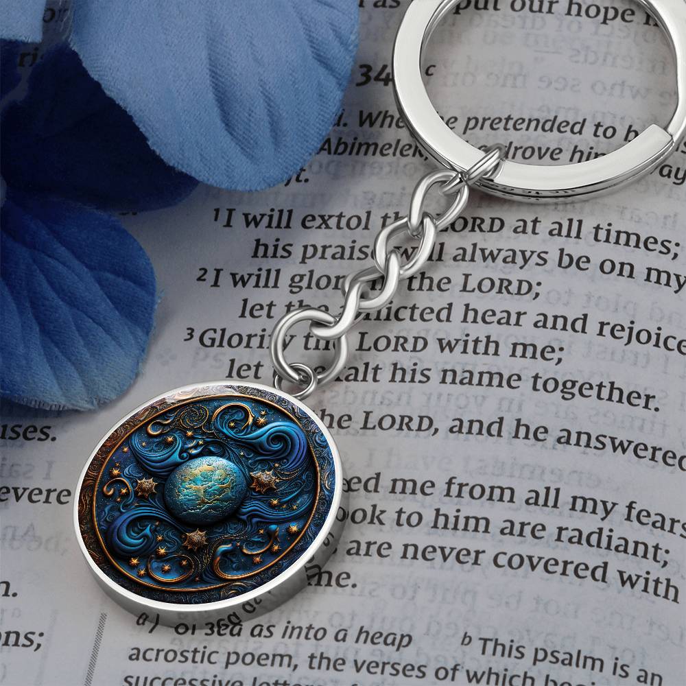 Wizard Spell Celestial Pendant Personalized Keychain, Mystical Fantasy Jewelry Gift For Him or Her Black Magic Engraved Keychain Charm