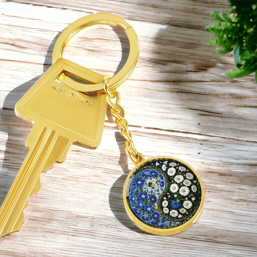 Morning Glory Yin Yang Keychain - September Birth Month Flower Pendant Jewelry