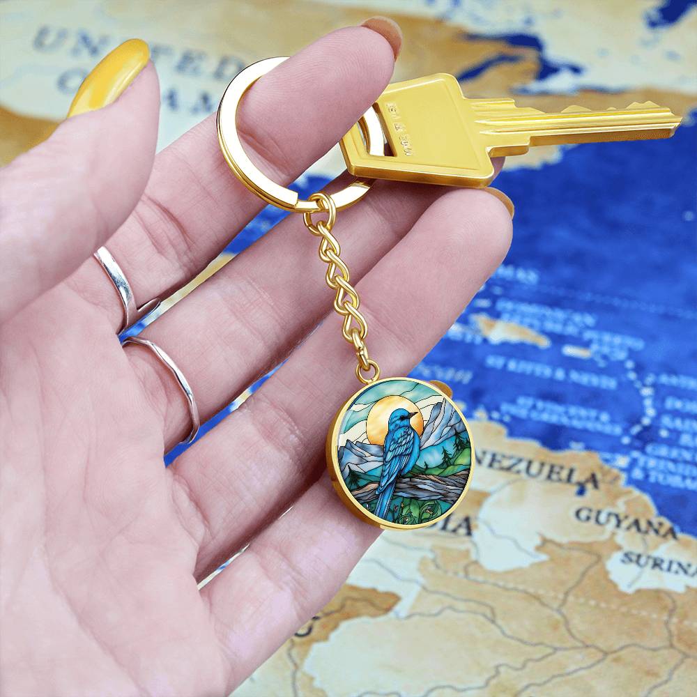 Personalized Mountain Bluebird Keychain, Idaho State Bird Keychain, Blue Bird Charm Pendant, Gold Nature Jewelry Gift For Her or Him