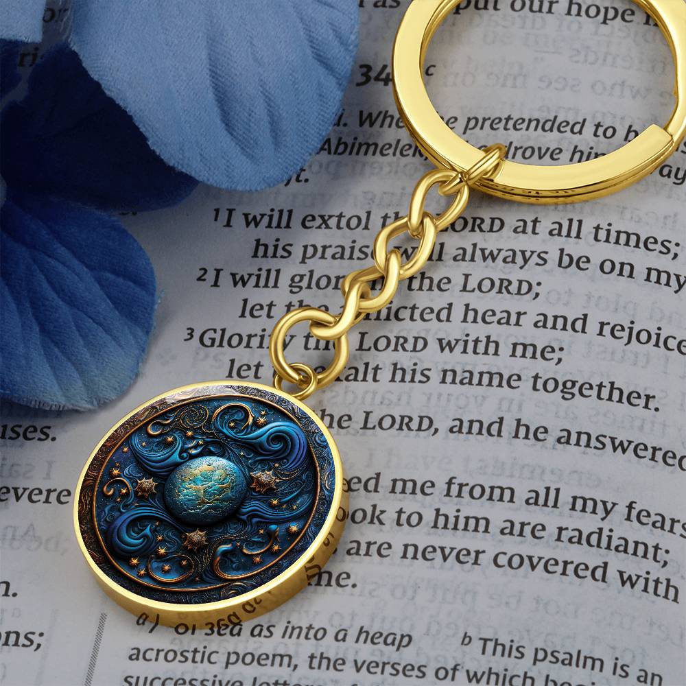 Wizard Spell Celestial Pendant Personalized Keychain, Mystical Fantasy Jewelry Gift For Him or Her Black Magic Engraved Keychain Charm