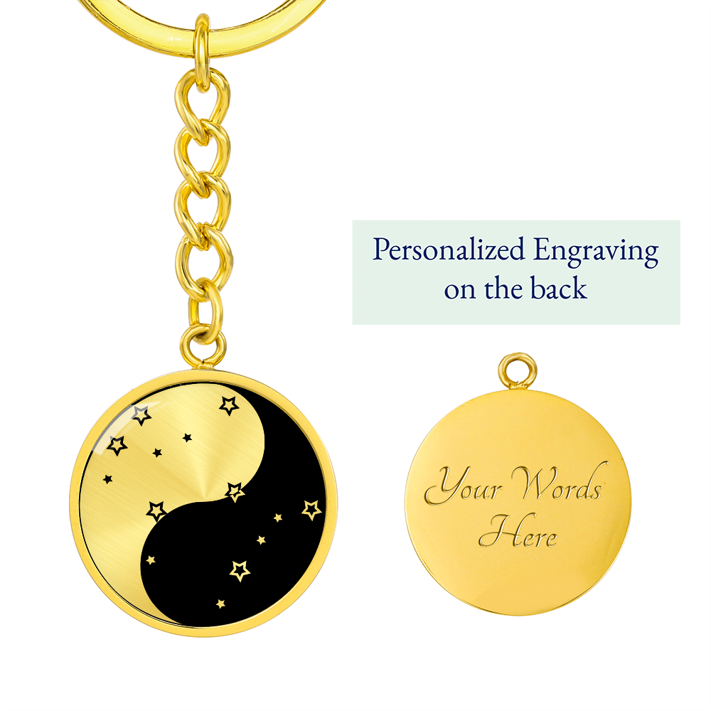 Gemini Yin Yang Pendant Keychain - Zodiac Constellation Jewelry