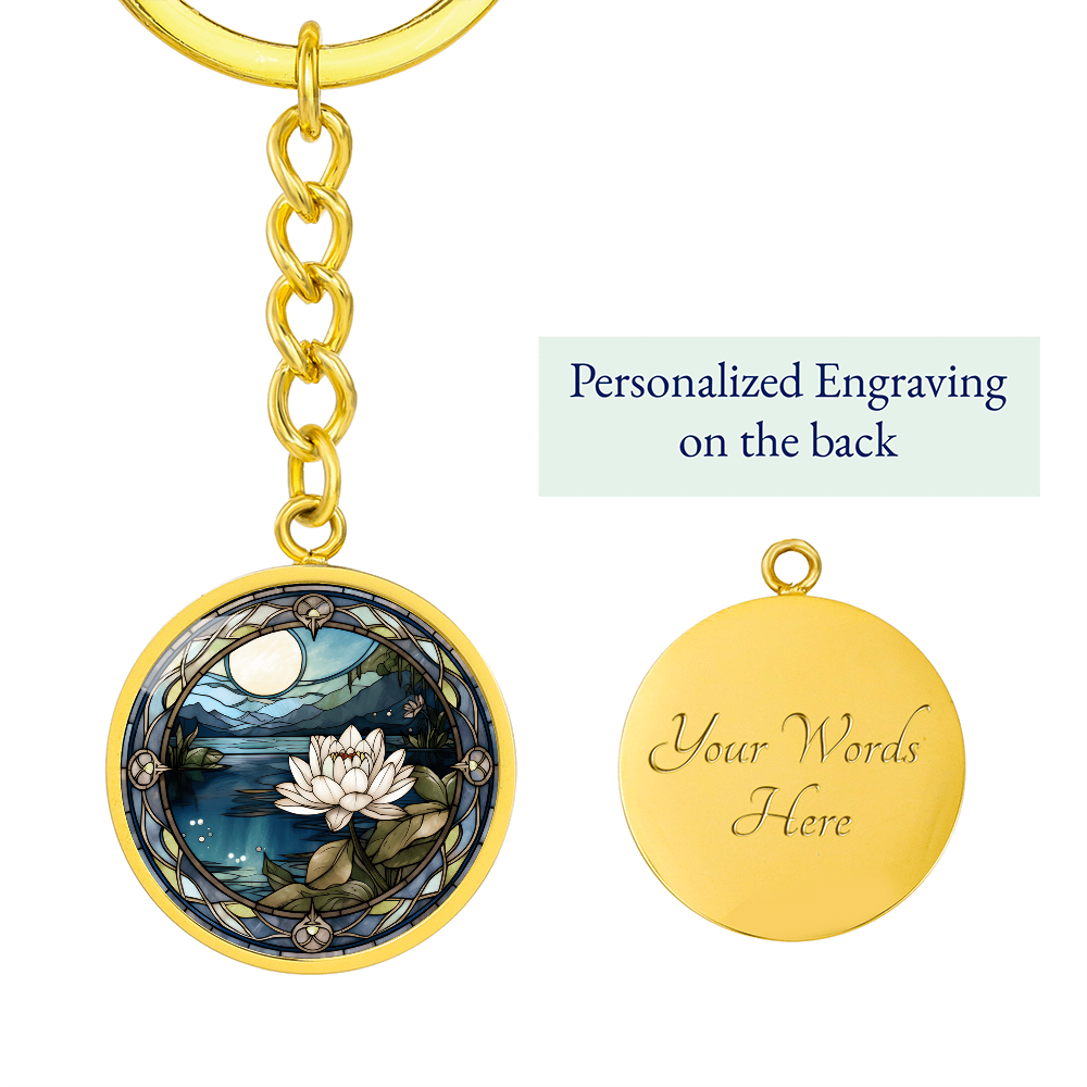 Water Lily Keychain - July Birth Flower Pendant Jewelry