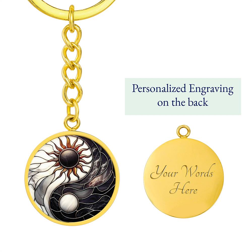 Sun and Moon Keychain, Personalized Celestial Jewelry, 18K Gold Yin and Yang Charm Pendant, Harmony & Unity Space Gift For Her or Him