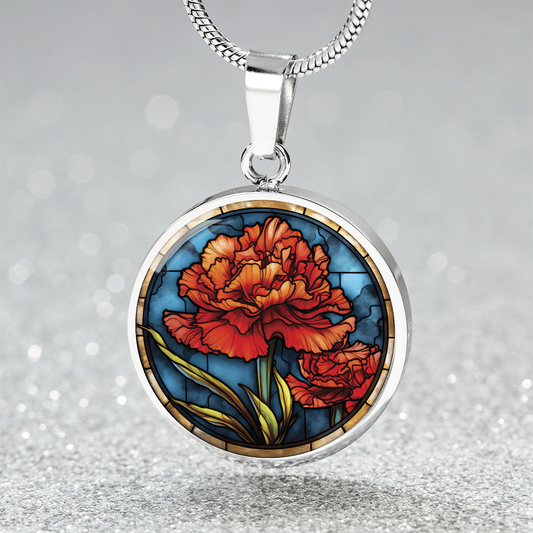Carnation Necklace - Silver Stainless Steel Charm Pendant