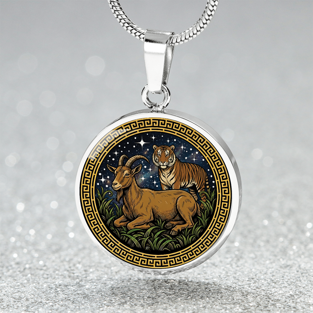 Goat & Tiger Necklace - Couples Silver Stainless Steel Charm Pendant
