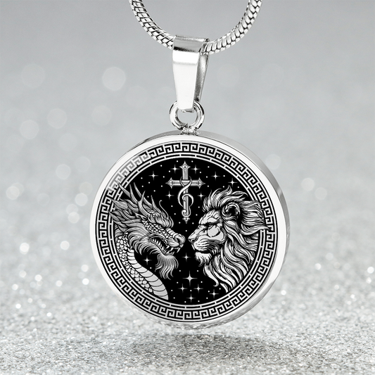 Dragon and Lion Necklace - Silver Stainless Steel Charm Pendant
