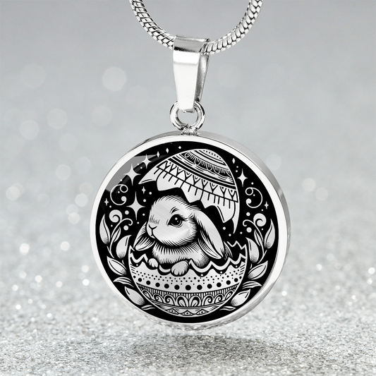 Easter Bunny Pendant Necklace - Silver Stainless Steel Charm Pendant