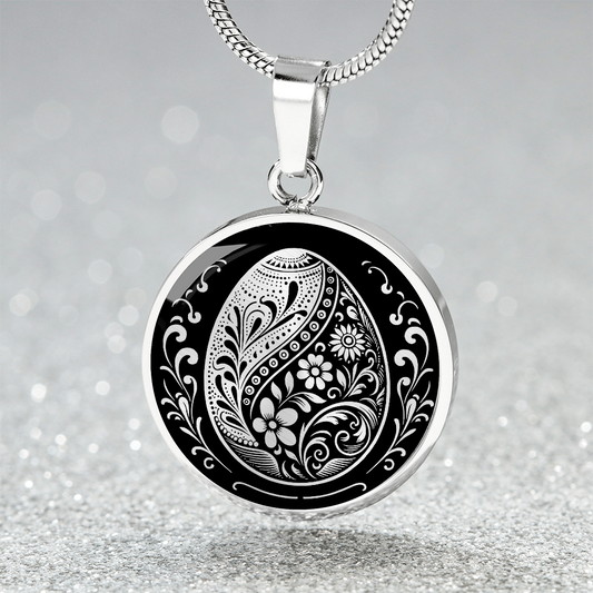 Easter Egg Pendant Necklace - Silver Stainless Steel