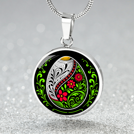 Easter Egg Pendant Necklace - Silver Stainless Steel
