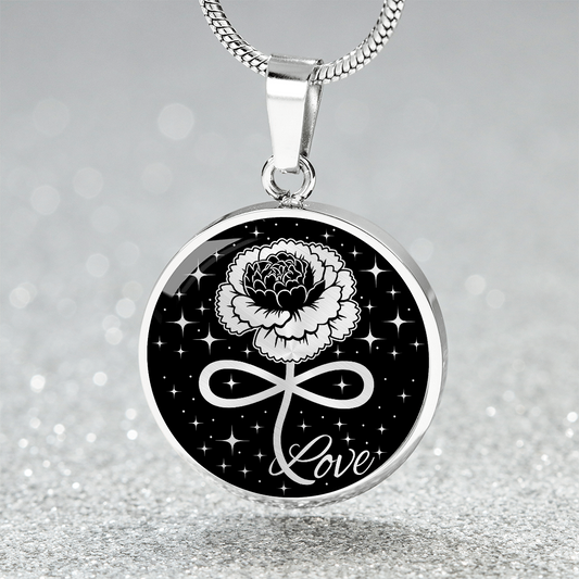 Infinity Carnation Pendant Necklace - Silver Stainless Steel Charm Pendant