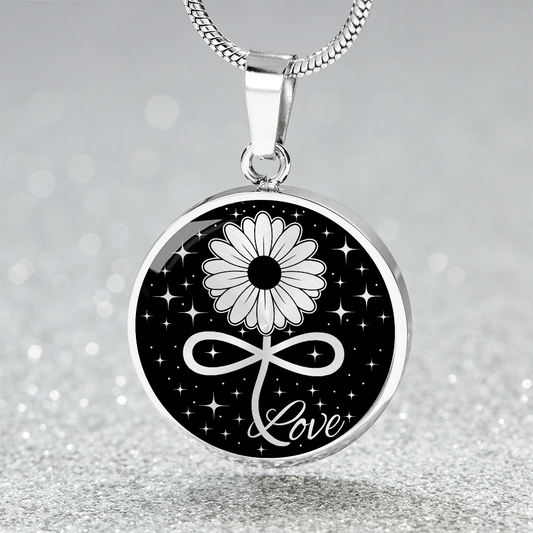 Infinity Daisy Pendant Necklace - Silver Stainless Steel Charm Pendant